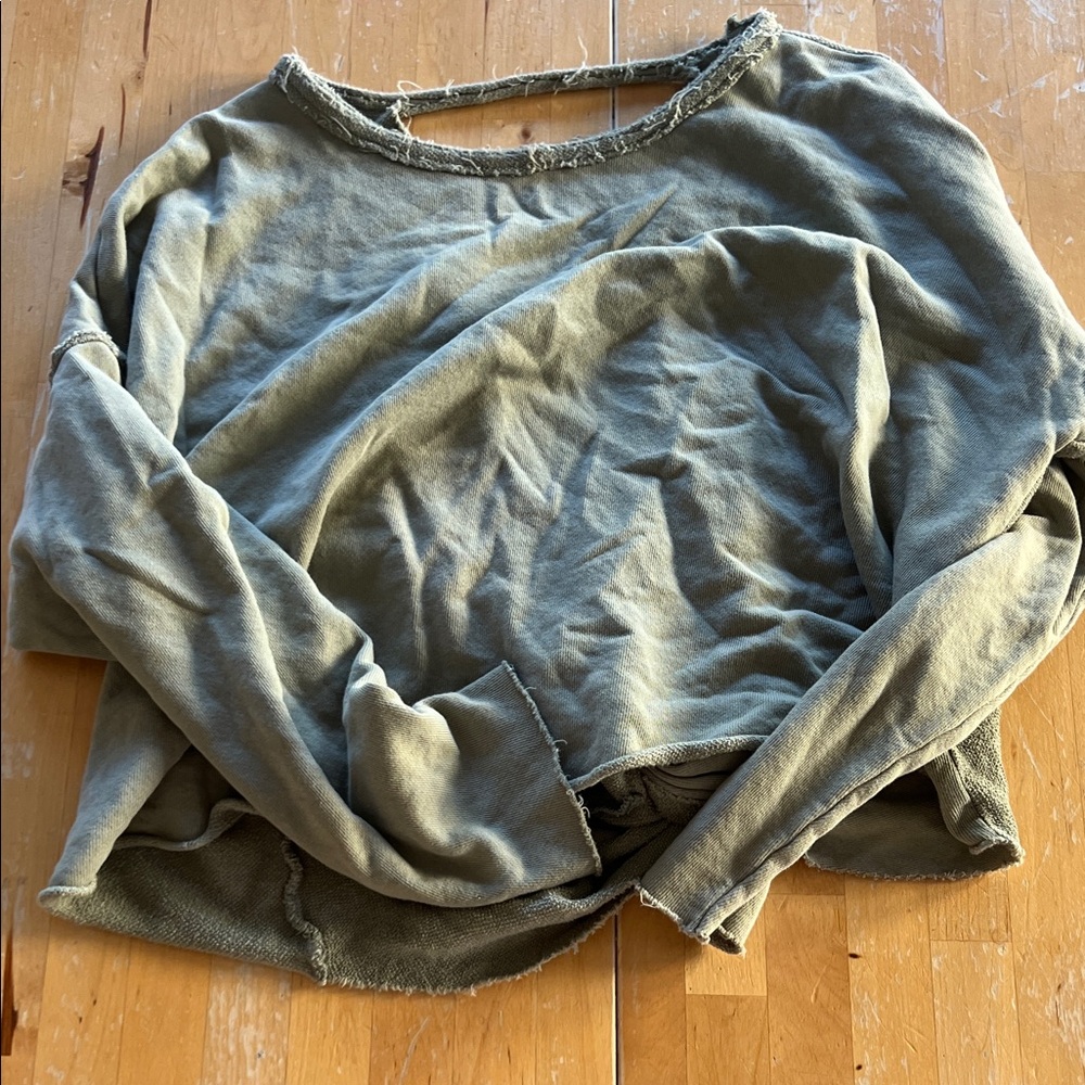 Aerie Olive Green Distressed Sweatshirt